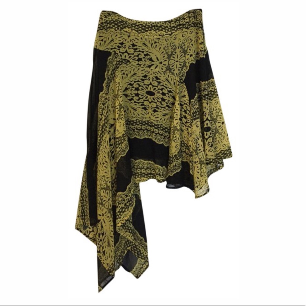 Asymmetrical yellow and black patterned skirt